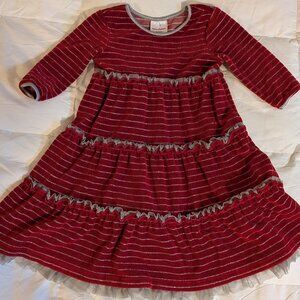 Hanna Andersson Red/Silver Velour Tiered Twirl Tulle Dress 110cm